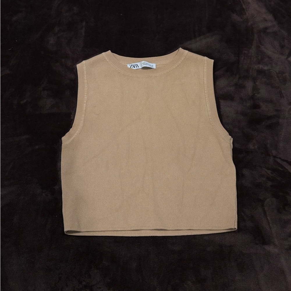 Zara Tan Crop Sweater Vest